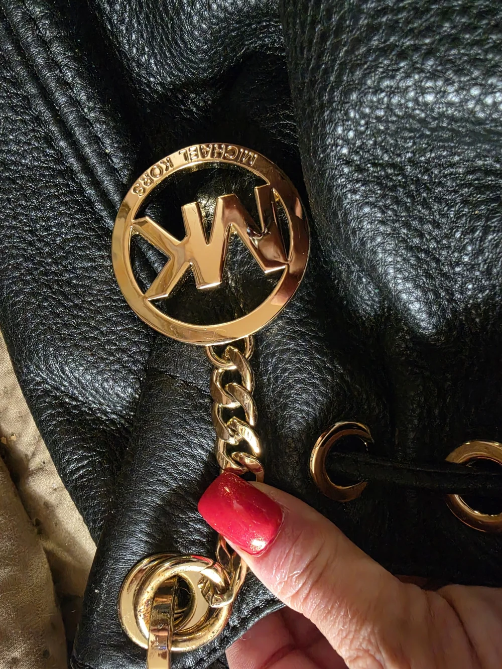Michael Kors Black Pebbled Leather Shoulder Tote with Gold Hardware